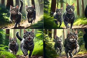 Von Midjourned erstellte Illustration der beiden Katzen - 2x2-Auswahl